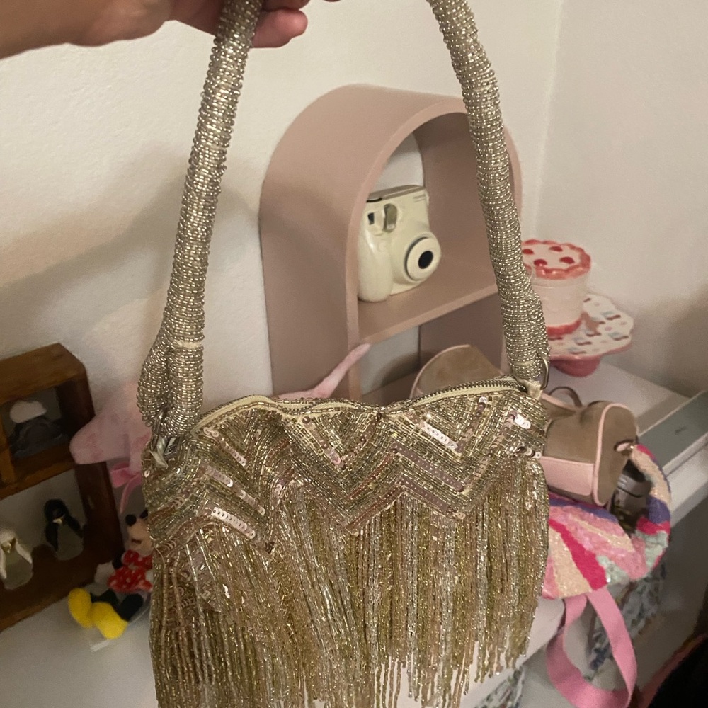 Gold Beaded Fringe Handbag